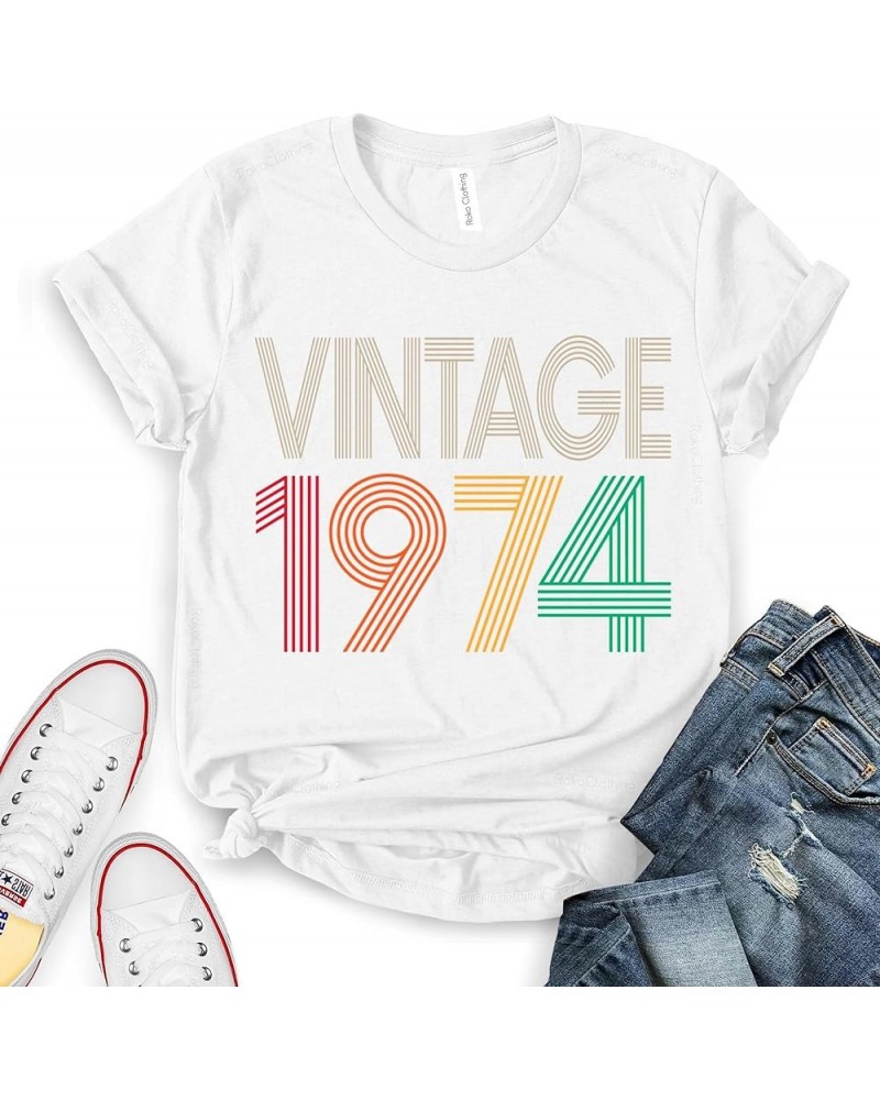 Vintage 1974 Shirts Short Sleeve Graphic Birthday Shirt 50th Birthday Gifts for Women, Men Classic Edition Women White $9.13 ...