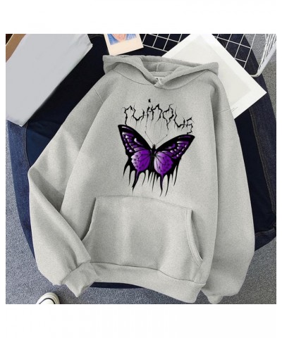 Women's Print Long Sleeved Sweatshirt Blouse Pullover Solid Color Hooded Zipper Women Grey $5.47 Underwear