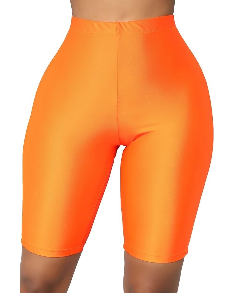 Biker Shorts for Women,High-Waisted Shiny Neon Bright Active Workout Yoga Pants Running Shorts Knee Length Orange $12.53 Acti...