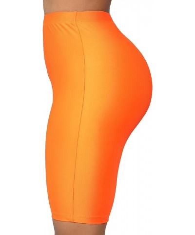 Biker Shorts for Women,High-Waisted Shiny Neon Bright Active Workout Yoga Pants Running Shorts Knee Length Orange $12.53 Acti...