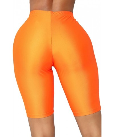 Biker Shorts for Women,High-Waisted Shiny Neon Bright Active Workout Yoga Pants Running Shorts Knee Length Orange $12.53 Acti...