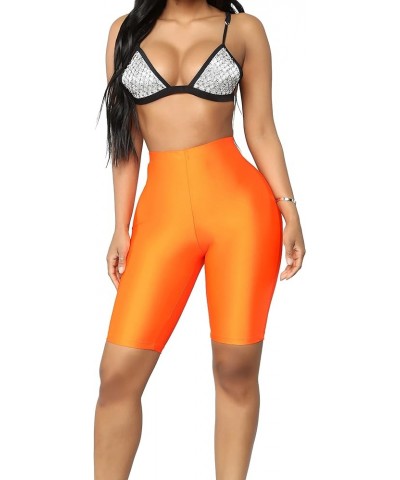 Biker Shorts for Women,High-Waisted Shiny Neon Bright Active Workout Yoga Pants Running Shorts Knee Length Orange $12.53 Acti...