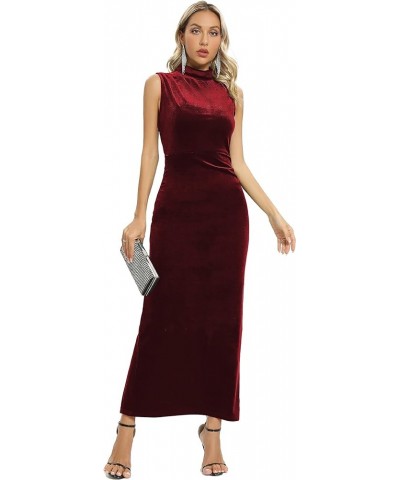 Womens Backless Velvet Maxi Dress Sexy Split Ruched Bodycon Dress Velvet Open Back Cocktail Evening Party Dress 72091 Wine Re...