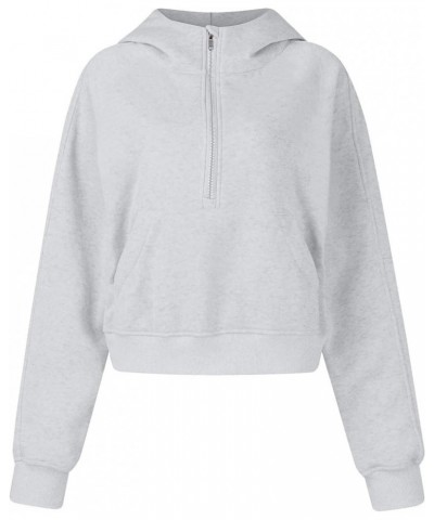 Womens' Half Zip Pullover Fleece Stand Collar Cropped Sweatshirt with Pockets Thumb Hole Workout Crop Tops Winter A-gray $11....