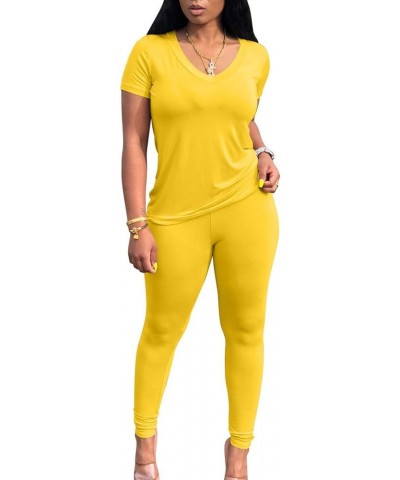 2 Piece Outfits for Women Workout Track Suits Long Sleeve Top Jogger Legging Pants Sets A-short Sleeve Pants Set-yellow $14.2...