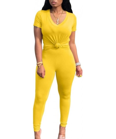 2 Piece Outfits for Women Workout Track Suits Long Sleeve Top Jogger Legging Pants Sets A-short Sleeve Pants Set-yellow $14.2...