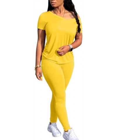 2 Piece Outfits for Women Workout Track Suits Long Sleeve Top Jogger Legging Pants Sets A-short Sleeve Pants Set-yellow $14.2...