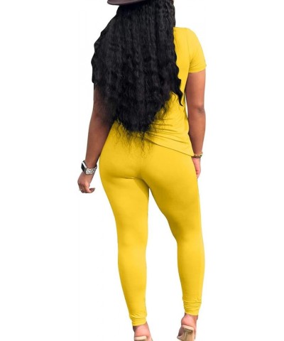 2 Piece Outfits for Women Workout Track Suits Long Sleeve Top Jogger Legging Pants Sets A-short Sleeve Pants Set-yellow $14.2...