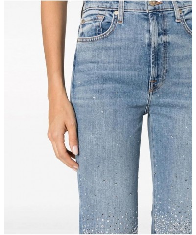 Women's Jean Pants Rhinestone Denim Pants High Waist Slim Fit Jeans Y2K Cropped Jeans with Pockets Blue $18.23 Jeans