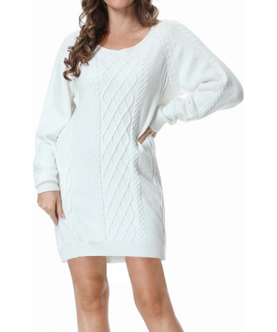 Women's Crewneck Soft Knit Pullover Sweater Long - Cable White $21.36 Sweaters