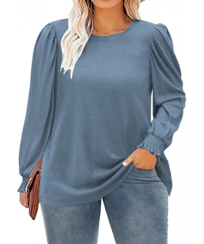 Womens-Plus-Size-Tops Dressy Puff Sleeve Casual Smocked Cuffs Tunic Shirts XL-5XL Grey Blue $17.04 Tops