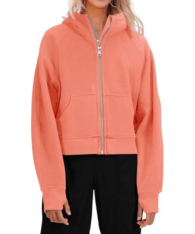 Womens Zip Up Sweatshirts Fleece Lined Collar Crop Hoodie Casual Cotton Long Sleeve Tops with Thumb Hole Orange $22.27 Hoodie...