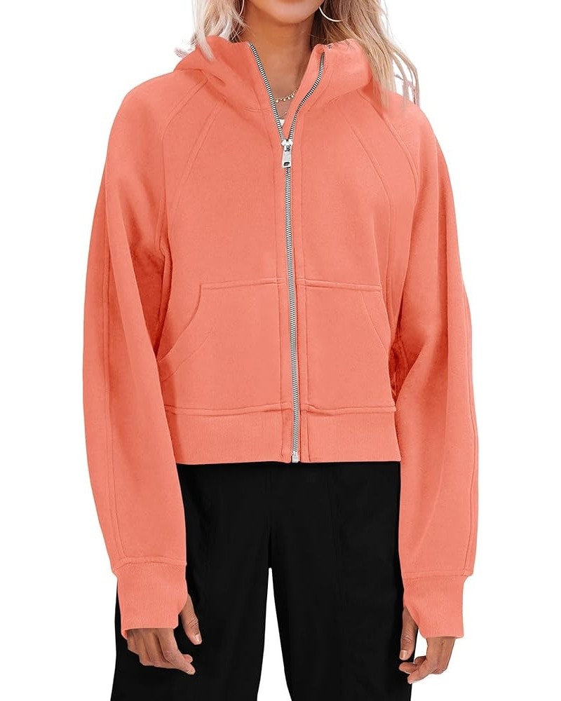 Womens Zip Up Sweatshirts Fleece Lined Collar Crop Hoodie Casual Cotton Long Sleeve Tops with Thumb Hole Orange $22.27 Hoodie...