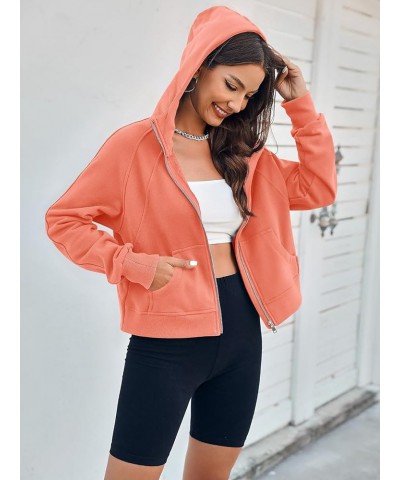 Womens Zip Up Sweatshirts Fleece Lined Collar Crop Hoodie Casual Cotton Long Sleeve Tops with Thumb Hole Orange $22.27 Hoodie...