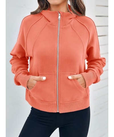 Womens Zip Up Sweatshirts Fleece Lined Collar Crop Hoodie Casual Cotton Long Sleeve Tops with Thumb Hole Orange $22.27 Hoodie...