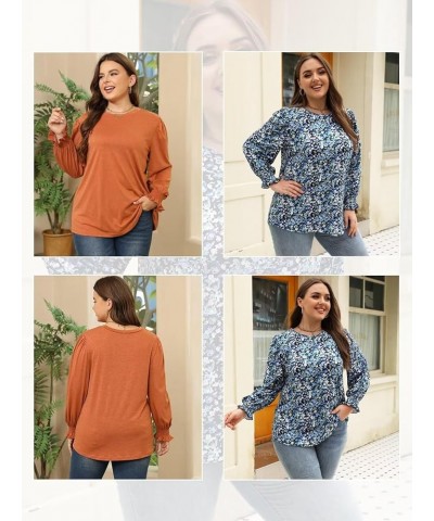 Womens-Plus-Size-Tops Dressy Puff Sleeve Casual Smocked Cuffs Tunic Shirts XL-5XL Grey Blue $17.04 Tops