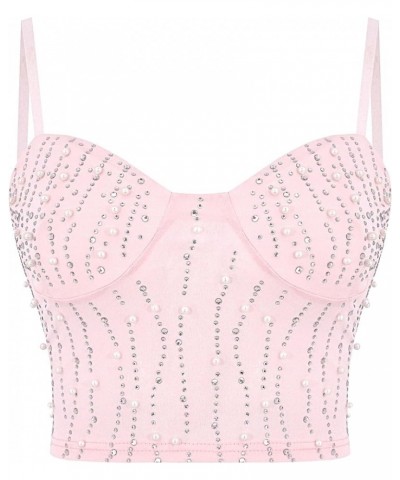 Women's Sexy Rhinestone Bustier Corset Glitter Diamond Push Up Crop Top Bra Vest Rave Party Clubwear Pink 951 $13.02 Bras