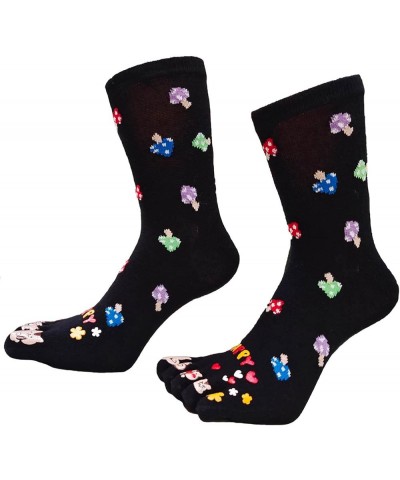 Women's Cotton Toe Socks Cute animal pattern socks Funny cartoon socks Sports Toe socks Black Mushroom $6.79 Activewear