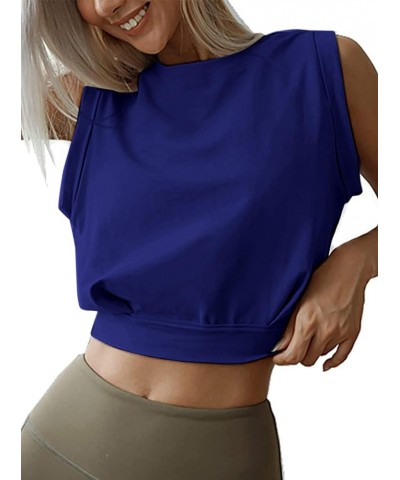 Women's Sleeveless Athletic Crop Tops Gym Shirts Workout Cropped Loose Tank Top Blue $6.47 Tanks