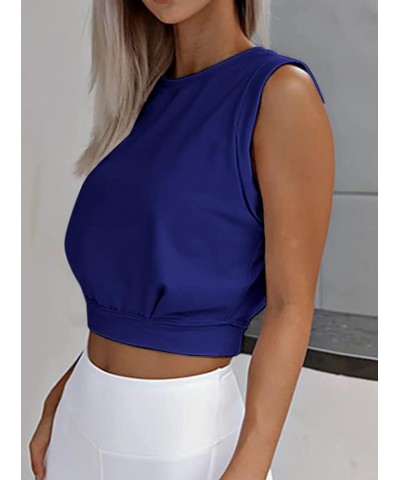 Women's Sleeveless Athletic Crop Tops Gym Shirts Workout Cropped Loose Tank Top Blue $6.47 Tanks