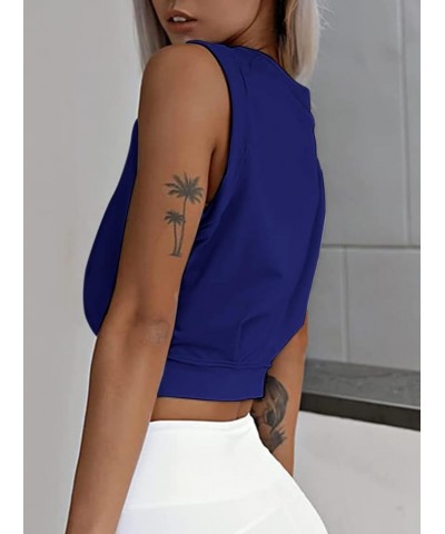 Women's Sleeveless Athletic Crop Tops Gym Shirts Workout Cropped Loose Tank Top Blue $6.47 Tanks