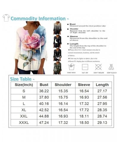 Womens Tops,Three-Quarter Sleeves Button Down V Neck T-Shirt Flowers Printed Pleated Blouses Sexy Tops 2023 C White $8.31 Blo...