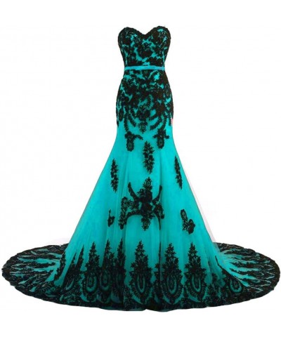 Long Mermaid Black Lace Vintage Gothic Prom Dress Wedding Evening Gown Aqua Blue $56.62 Dresses