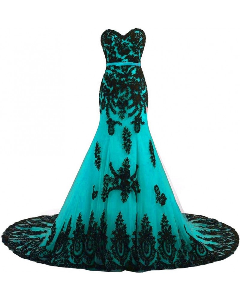 Long Mermaid Black Lace Vintage Gothic Prom Dress Wedding Evening Gown Aqua Blue $56.62 Dresses