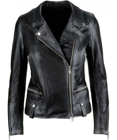 SAMS Classic Women Genuine Leather Jacket - Ladies Slim Fit Motorcycle Jacket Black Black 02 $41.40 Coats