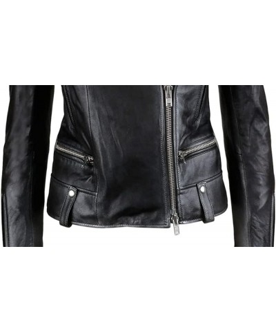 SAMS Classic Women Genuine Leather Jacket - Ladies Slim Fit Motorcycle Jacket Black Black 02 $41.40 Coats