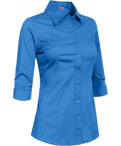 Womens Classic 3/4 Sleeve Slim Fitted Tailored Button Down Office Shirt S-6XL Peacock $13.22 Blouses