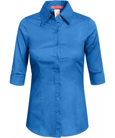 Womens Classic 3/4 Sleeve Slim Fitted Tailored Button Down Office Shirt S-6XL Peacock $13.22 Blouses