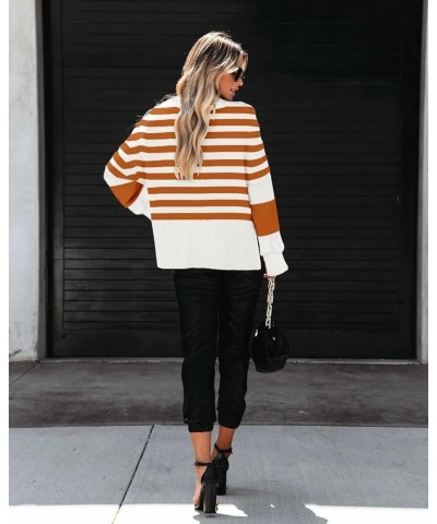 Women's Mock Turtle Neck Long Sleeve Striped Oversized Side Slit Soft Knit Pullover Sweater Tops Striped Caramel08 $21.50 Swe...