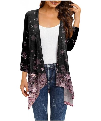 Women's Lightweight Asymmetrical Cardigan 3/4 Sleeve Casual Beach Cover Ups Loose Kimono with Pockets 02-pink $9.63 Sweaters