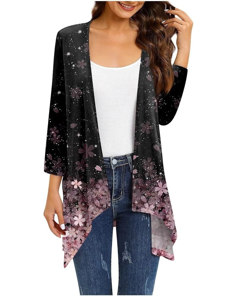 Women's Lightweight Asymmetrical Cardigan 3/4 Sleeve Casual Beach Cover Ups Loose Kimono with Pockets 02-pink $9.63 Sweaters