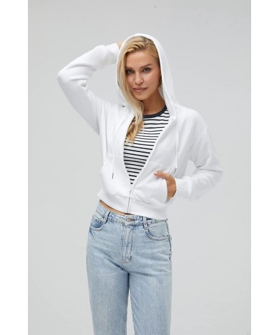 Cropped Zip Up Hoodie Women White Black Grey Cotton Fleece Zipper Short Crop Sweatshirt Jacket Sweater Oversized White $10.75...