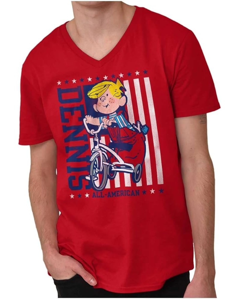 All American Dennis The Menace V-Neck T Shirts Men Women Cherry Red $12.15 T-Shirts