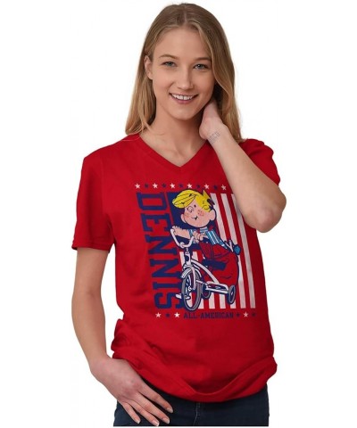 All American Dennis The Menace V-Neck T Shirts Men Women Cherry Red $12.15 T-Shirts