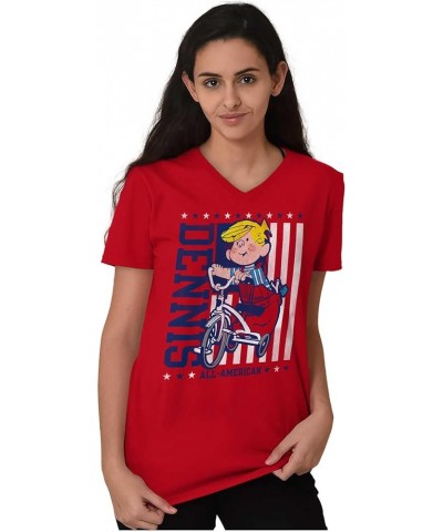 All American Dennis The Menace V-Neck T Shirts Men Women Cherry Red $12.15 T-Shirts