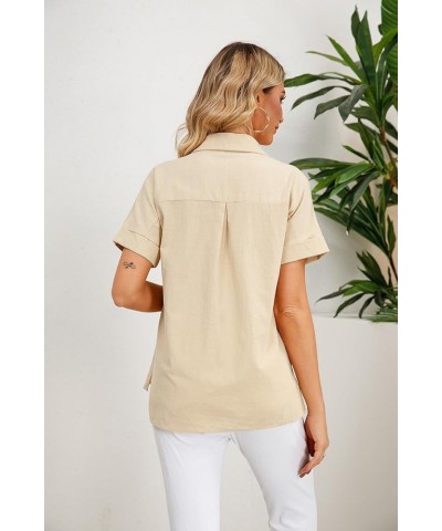 Womens Casual Summer Tops Short Sleeve Shirts V Neck Botton Down Solid Blouses with Pockets Beige $9.66 Blouses