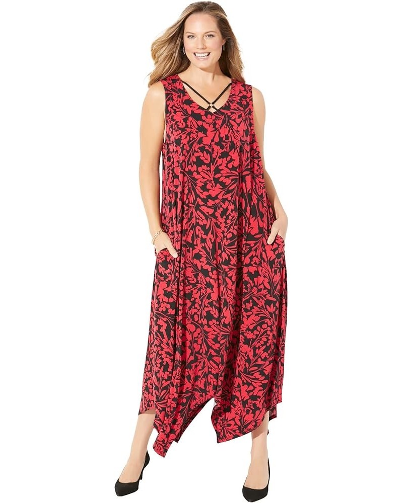 Women's Plus Size Anywear Reversible Criss-Cross V-Neck Maxi Dress Red Black Floral $32.84 Dresses