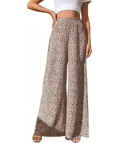 Women's High Waist Print Wide Leg Pants Boho Loose Casual Long Palazzo Fit Pants Trousers Plain Brown $18.19 Tanks