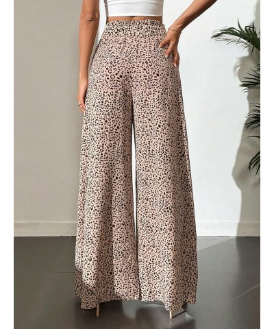 Women's High Waist Print Wide Leg Pants Boho Loose Casual Long Palazzo Fit Pants Trousers Plain Brown $18.19 Tanks