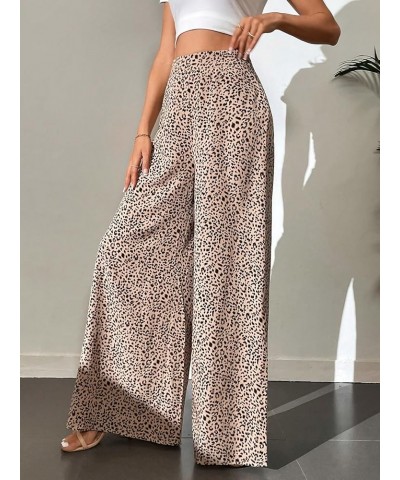 Women's High Waist Print Wide Leg Pants Boho Loose Casual Long Palazzo Fit Pants Trousers Plain Brown $18.19 Tanks