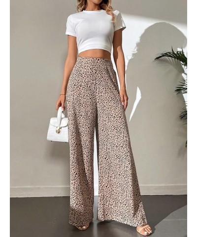 Women's High Waist Print Wide Leg Pants Boho Loose Casual Long Palazzo Fit Pants Trousers Plain Brown $18.19 Tanks