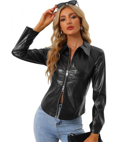 Women's Faux Leather Jackets Long Sleeve Zip Up Blazer Outwear Fitted Slim Biker Coat Black $18.24 Coats