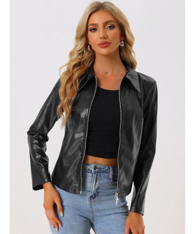 Women's Faux Leather Jackets Long Sleeve Zip Up Blazer Outwear Fitted Slim Biker Coat Black $18.24 Coats