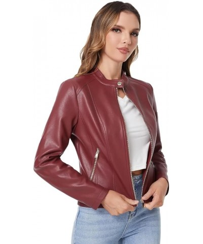 Faux Leather Jacket For Women, Zip Up Moto Biker Coat, Short PU Motorcycle Outwear Wine Red 006 $25.97 Coats