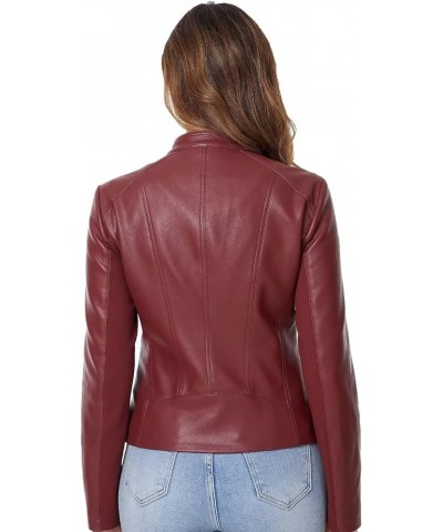 Faux Leather Jacket For Women, Zip Up Moto Biker Coat, Short PU Motorcycle Outwear Wine Red 006 $25.97 Coats