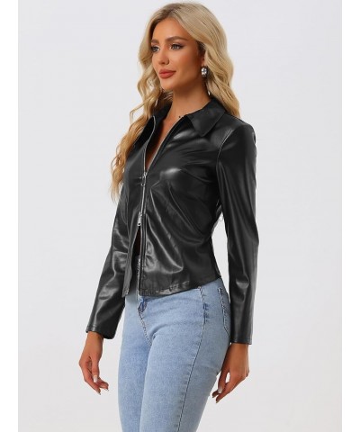 Women's Faux Leather Jackets Long Sleeve Zip Up Blazer Outwear Fitted Slim Biker Coat Black $18.24 Coats